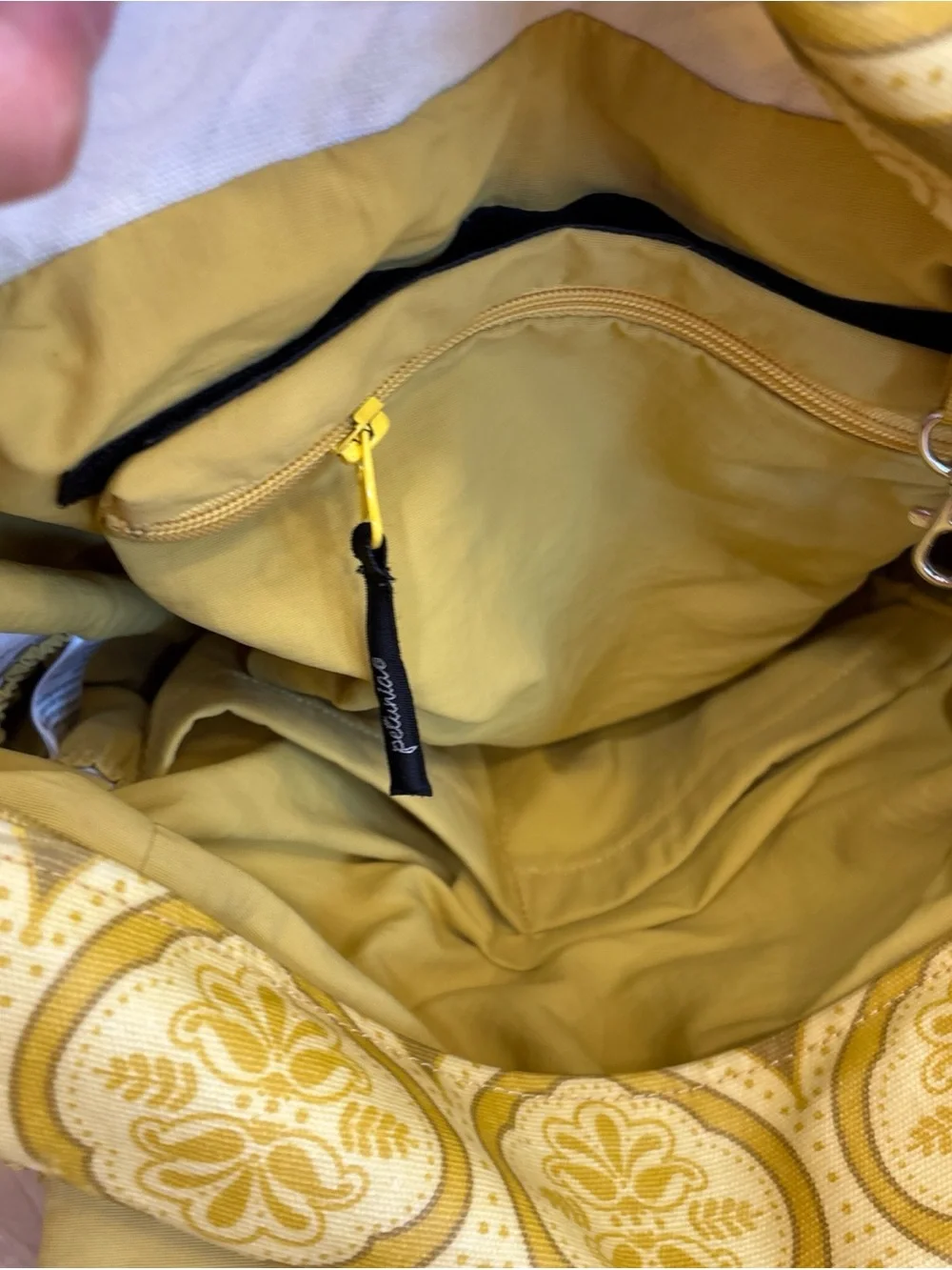 Petunia Pickle Bottom Geometric Shoulder Diaper Bag Yellow/Tan w Pad, Pouch